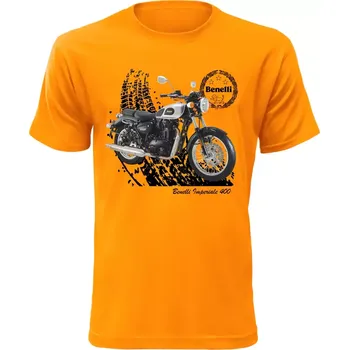 Pánské tričko s motorkou Benelli Imperiale 400 oranžové