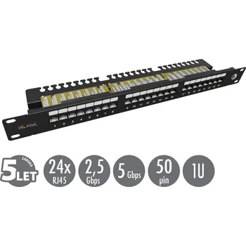 modulární přístroj a rozvaděč 19" patch panel Solarix 24 x RJ45 CAT6 UTP s vyvazovací lištou 1U SX24L-6-UTP-BK-N