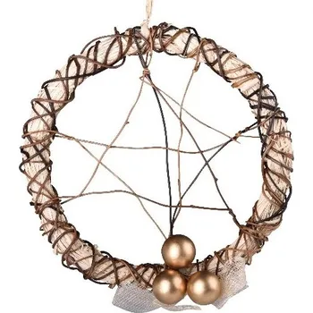 Vánoční dekorace Věnec 300 mm se zlatými ozdobami s proplétaným středem 185 gram