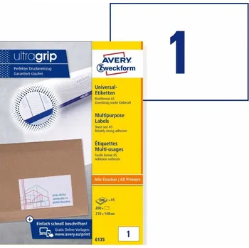 Samolepící etiketa Samolepící etikety Ultragrip 210x148 mm 200 listů A5 6135
