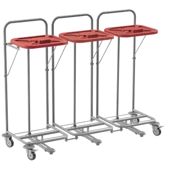 Odpadkový koš VK 80 - 3N vozík na třídění odpadu a prádla, nožní otevírání plast - VK - červený