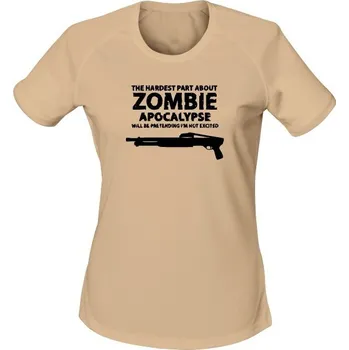 Dámské tričko Dámské funkční tričko Zombie Apocalypse Shotgun FORT - písková