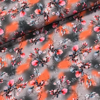 Bavlněný úplet 6-01424 DIGITÁLNÍ TISK magnolie a květy na šedé, š.140cm (látka v metráži)