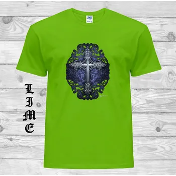 Chlapecké tričko detske-levne-bavlnene-tricko-potisk-goticky-kriz Barva: Lime - limetková, velikost: 152