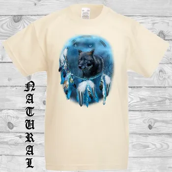 Dívčí tričko detske-levne-bavlnene-tricko-potisk-cerny-vlk-lapac-snu Barva: Natural - přírodní, velikost: 128