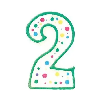 Svíčka Narozeninová svíčka zeleno-bílá číslice 2 - Wilton