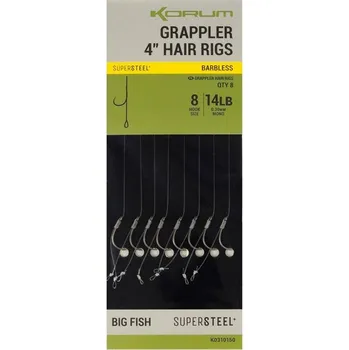 8ks - Hotové Návazce Korum Grappler Hair Rigs Barbless 10cm Velikost 12 0,26mm/10lb