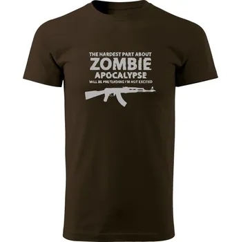 Pánské tričko Tričko Zombie Apocalypse Kalashnikov AKM - hnědá