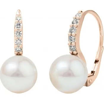 Náušnice Couple, Třpytivé perlové náušnice Margarit, růžové zlato a zirkony, 6680009-4-0-91