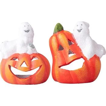 Svíčka Dýně keramická s duchem 95x100mm na svíčku mix, oranžová, bílá 153 gram