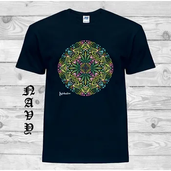 detske-levne-bavlnene-tricko-potisk-keltske-listy Barva: Navy - tmavě modrá, velikost: 152