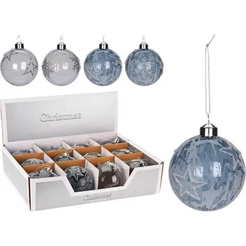 Vánoce Vianočná guľa - sklenená 80mm, hviezdy a vločky, mix farieb, 1ks