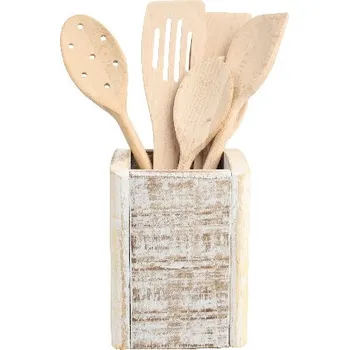 T&G WoodWare Stojan na kuchyňské náčiní NORDIC, 11x11x15cm, akát, bílá patina|TaG WoodWare