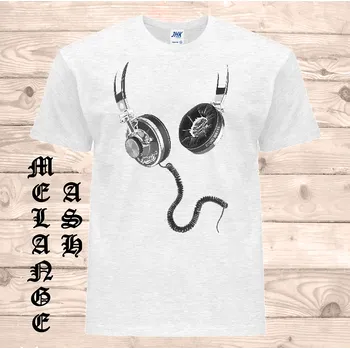 Chlapecké tričko detske-levne-bavlnene-vtipne-tricko-potisk-sluchatka Barva: Ash melange - popelová směs, velikost: 152