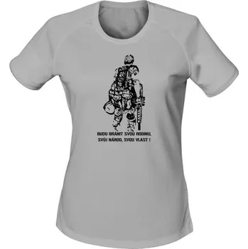 Dámské tričko Dámské funkční triko BUDU BRÁNIT SVOU VLAST - světle šedá