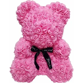 umělá květina Medvídek z růží 25 cm - růžový - v dárkovém balení - MN9403