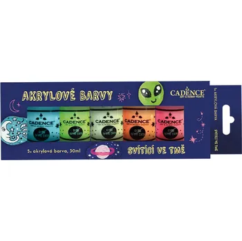 Speciální výtvarná barva CADENCE Sada 5ks akrylových barev CADENCE svítící ve tmě 456565