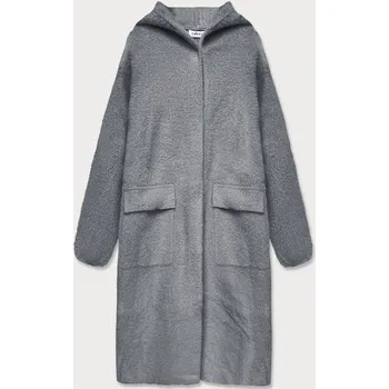 Dámský kabát Šedý přehoz přes oblečení á la vlna s kapucí (B3006) odstíny šedé S (36)