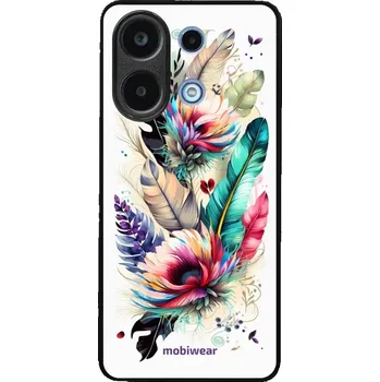 Pouzdro na mobilní telefon Lesklý kryt Mobiwear Glossy - Xiaomi Redmi Note 13 4G - G017G Pírka a květy (Prémiové lesklé pouzdro, obal, kryt Mobiwear Glossy na mobil Xiaomi Redmi Note 13 4G - G017G Pírka a květy, materiál Plast + TPU silikon - krytí po všech stranách, neošoupatelný)