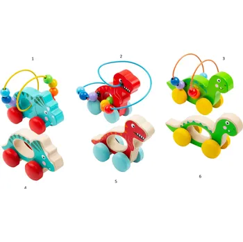 Dřevěná hračka Small Foot Dinosurus na kolečkách 1 ks červený do ruky