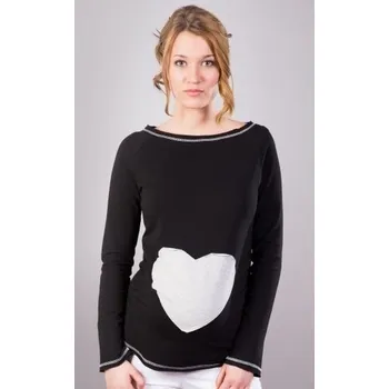 Be MaaMaa Těhotenské triko/halenka SRDCE dl. rukáv - černé, XL/XXXL; XL/XXXL