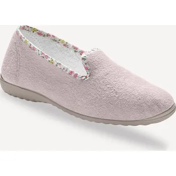 Dámské žabky Froté bačkory s květovanou lemovkou písková 40