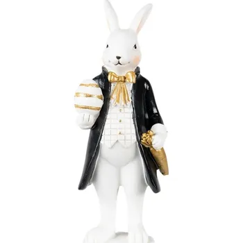 Velikonoční dekorace králík v kabátku držící vajíčko – 7x6x20 cm