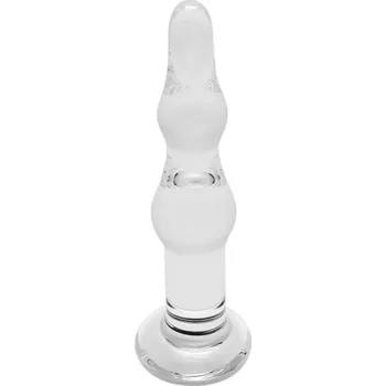 Rimba Dolly - vlnitý anální skleněný dildo (průhledný)