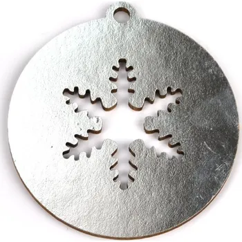 Vánoční dekorace Dřevěná vánoční baňka, vločka, stříbrné lamino