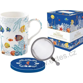 Easy Life AQUARIUM porcelánový čajový hrnek s víčkem a nerezovým sítkem mořské akvarijní rybičky mezi korály *ATMOSPHERE* 350ml