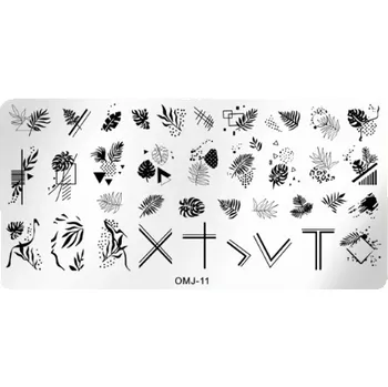 Zdobení na nehty - Velká razítkovací destička lístky OMJ-11