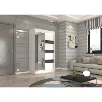 Šatní skříň Šatní skříň s posuvnými dveřmi Toura - 120 cm Barva: Bílá + Černý Lacobel