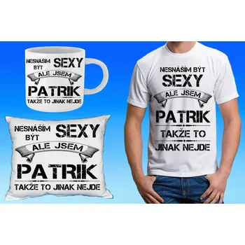 Pánské tričko PATRIK dárkový set se jménem 116 (tričko, polštářek a hrneček se jménem )