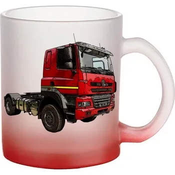 Skleněný hrnek s tahačem červený (hrneček s tahačem Truck matné sklo)