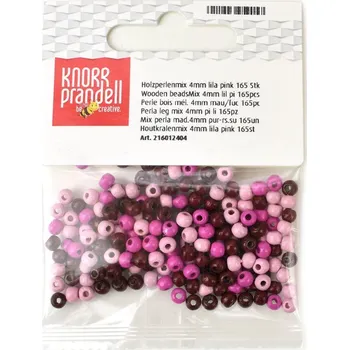Dětské navlékací korálky Dřevěné korálky 4 mm, lila-růžový mix, 165 ks