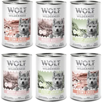 6x400g Wolf of Wilderness Junior "Expedition" - míchané balení