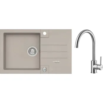 Granitový dřez Alveus Set Rock 130 Granitový dřez s odkapem 780x480 mm + baterie Elza BRS, Pebble, SETA411