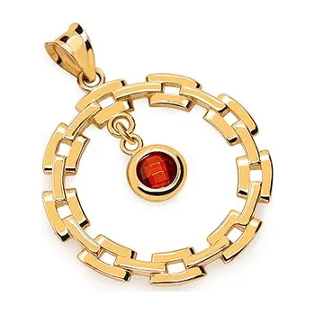 Přívěsek Zlatý kruhový přívěsek se simulovaným granátem IZ30245 + dárkové balení LUXUS zdarma