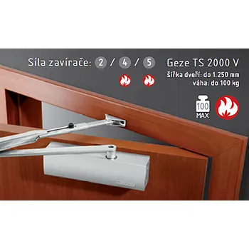 Zavírač ACT Geze TS 2000 V BC (STŘÍBRNÁ), Zavírač + ramínko s vypínatelnou aretací, AC-T Stříbrná