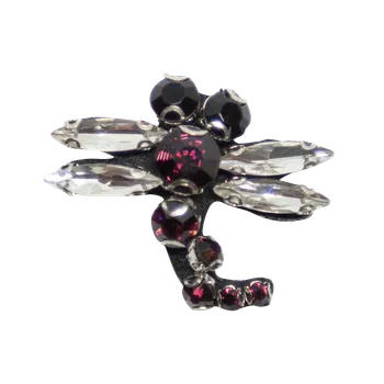 Nášivka Nažehlovací nášivka Brož s kamínky fialová vážka 3,5 x 2,8 cm