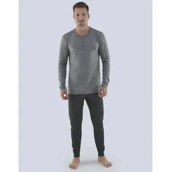 Pánské pyžamo Gina Pyžamo dlouhé pánské 79073P Barva/Velikost: tm. šedá / XL