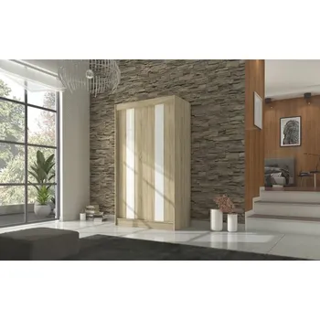 Šatní skříň Šatní skříň s posuvnými dveřmi Karen - 120 cm Barva: dub Sonoma + Bílý Lacobel