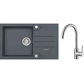 Granitový dřez Alveus Set Rock 130 Granitový dřez s odkapem 780x480 mm + baterie Elza BRS, Twilight, SETA414