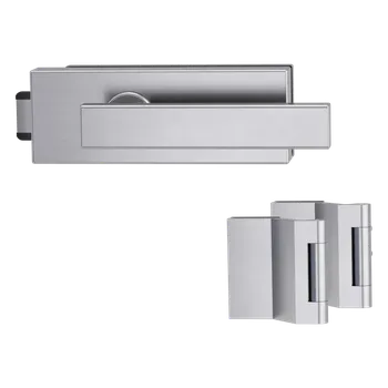 Dveřní kování GK - PURISTO S - ZÁMEK na sklo s klikou CUBICO - UV (vč. závěsů) kování na sklo bez otvoru BN - Broušená nerez (71)