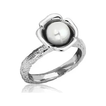 Prsten AL-0079-57 Ocelový prsten s bílou perličkou