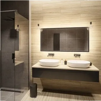 Zrcadlo Zrcadlo na toaletní stole v černém rámu s LED osvětlením 60x80 - 1503001