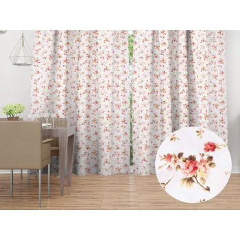 ubrus Bavlněný závěs Sandra SA-304 Oranžovo žluté růžičky na bílém 150x140 cm