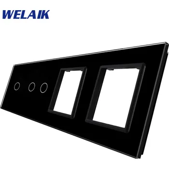 vypínač WELAIK čtyřnásobný skleněný panel 1+2+zás+zás - černý
