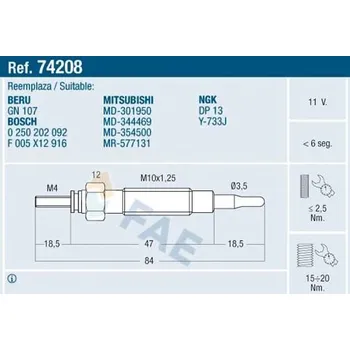 Zapalovací a žhavicí svíčka Žhavící svíčka FAE 74208