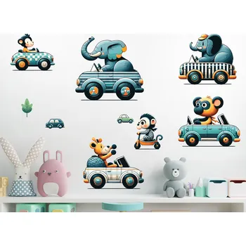 Samolepící dekorace Barevná auta se zvířátky samolepky na zeď arch 47 x 32 cm